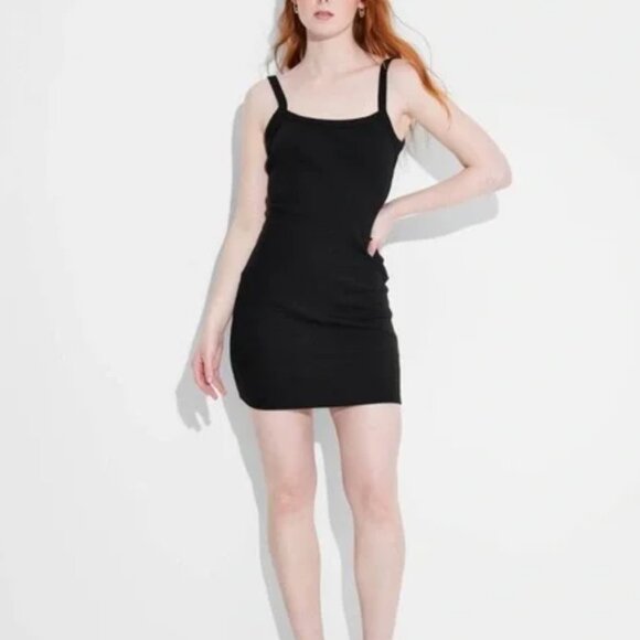 Wild Fable Black Scoop Back Ribbed Mini Bodycon Size Medium - Picture 2 of 10